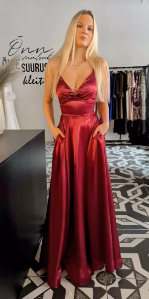 Punane luksuslikust satiinkangast maksikleit 2085