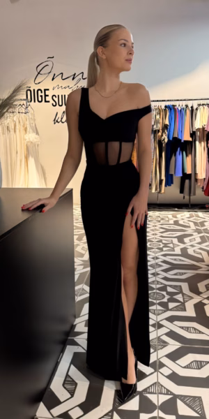 Must lõhikuga maksikleit 2109