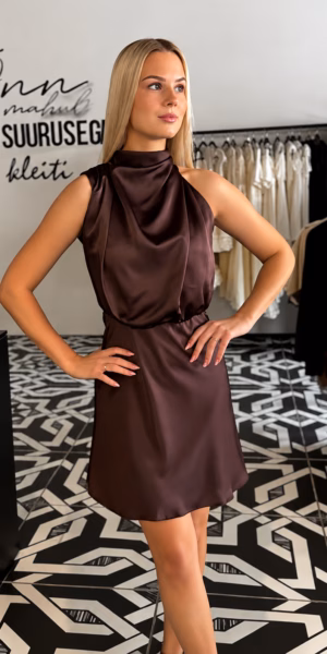 Pruun satiinist minikleit 2298